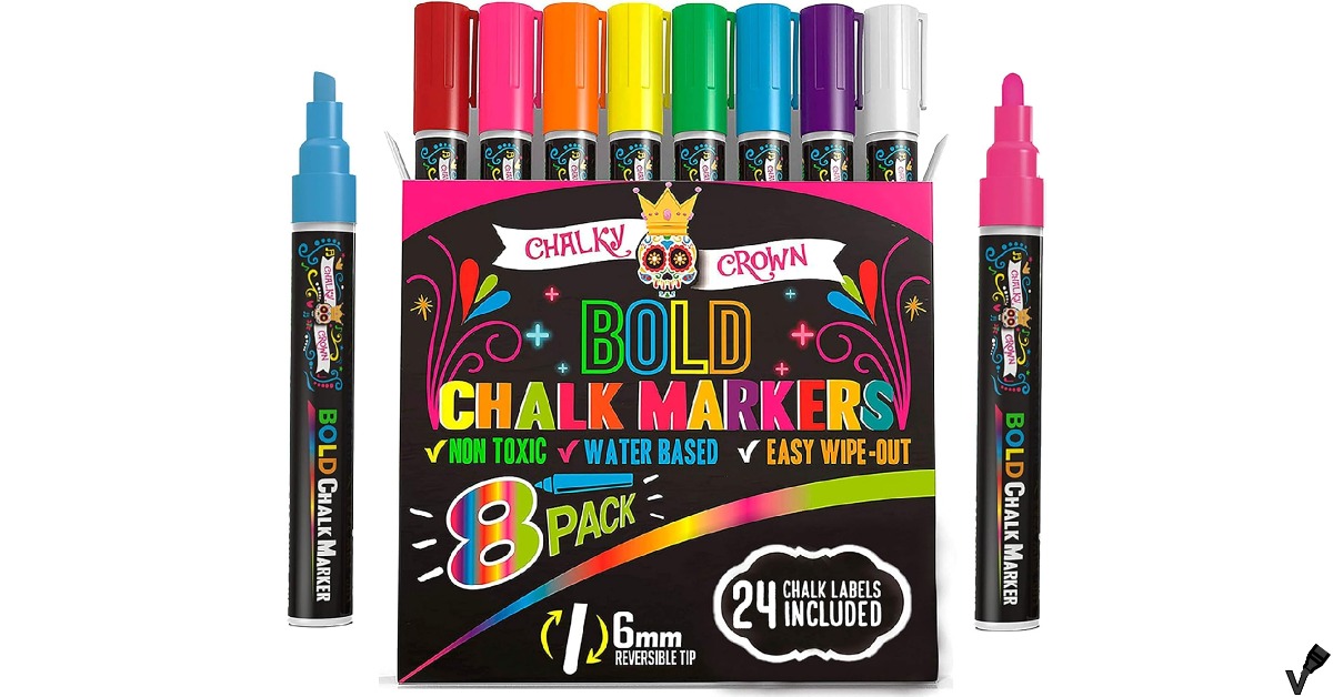 Chalky Crown Liquid Chalk Dry Erase Markers 6mm Reversible Tip 8